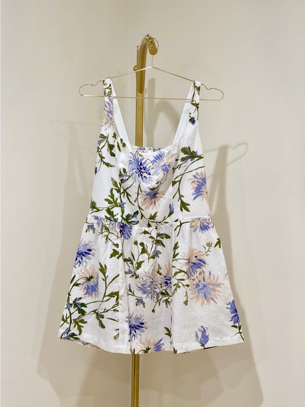 Reformation White Sundress with Lavender and Green Floral Print